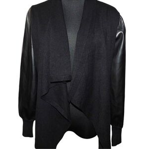 Siani Milano Black Cardigan with Faux Leather Sleeves